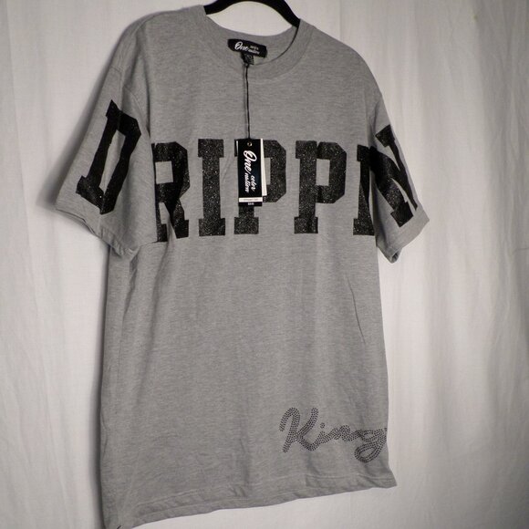 One Color Nation Drippin King Grey TShirt W/Black Glitter Lettering Sz XL NWT - Picture 1 of 13